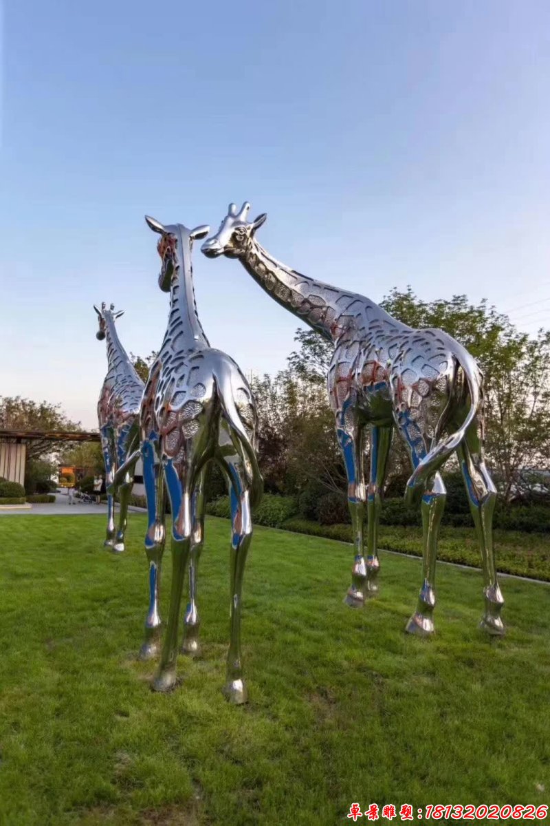 公园动物不锈钢长颈鹿雕塑 (2)