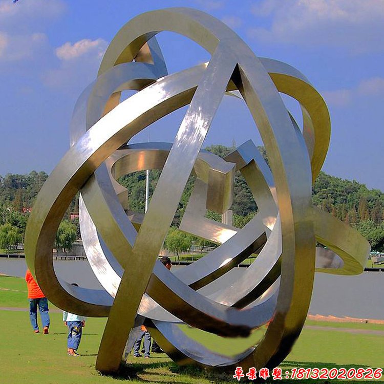 景区不锈钢交叉的圆环雕塑