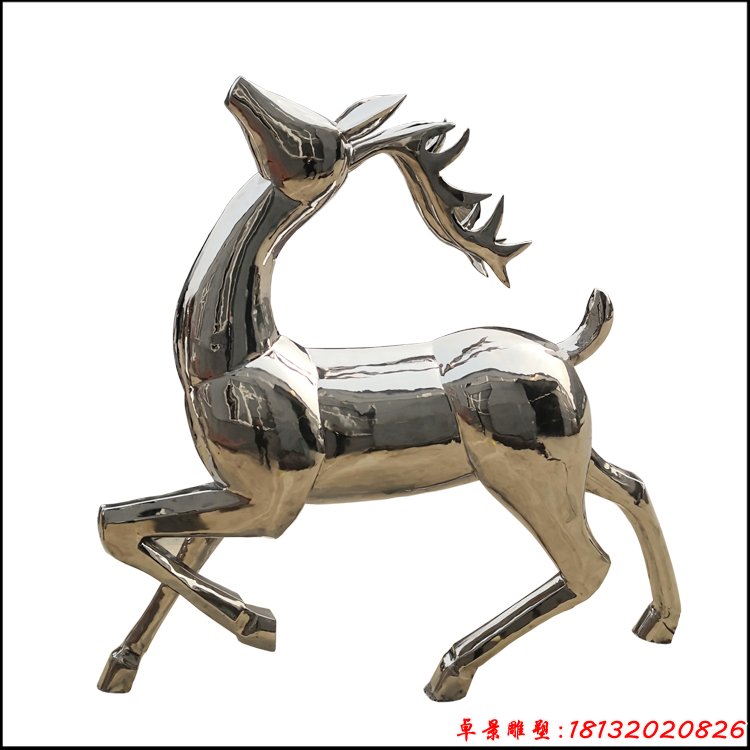 镜面不锈钢奔跑的鹿雕塑