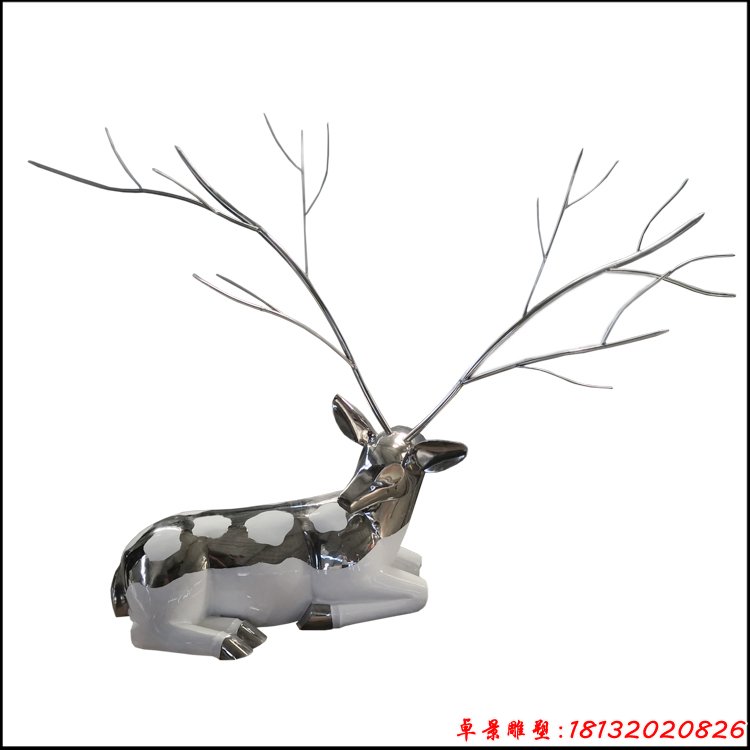 不锈钢镜面树枝卧姿鹿雕塑