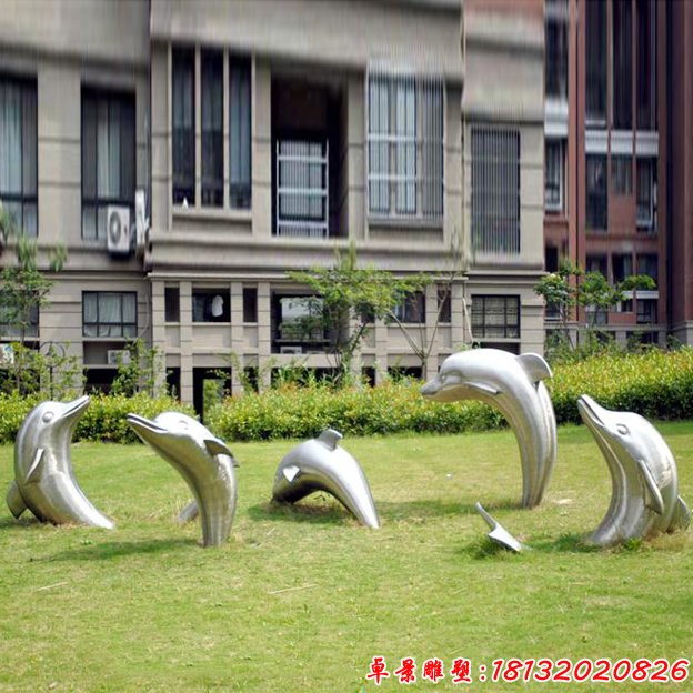 小区不锈钢抽象海豚雕塑