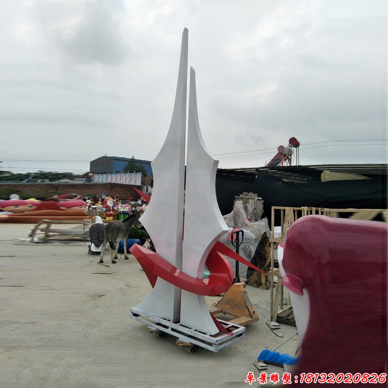 校园不锈钢抽象船帆扬帆起航雕塑 (1)