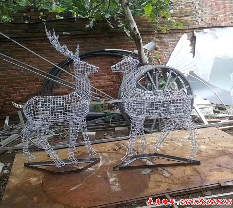 不锈钢编织的梅花鹿公园抽象鹿雕塑
