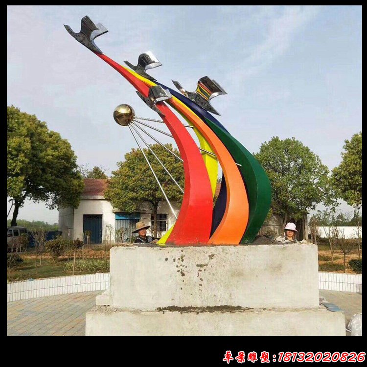 不锈钢抽象彩虹和大雁雕塑 公园景观雕塑 (2)
