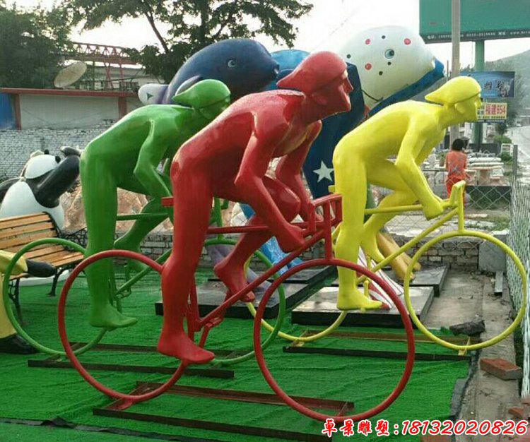 不锈钢抽象人物公园抽象骑自行车人物雕塑 (2)