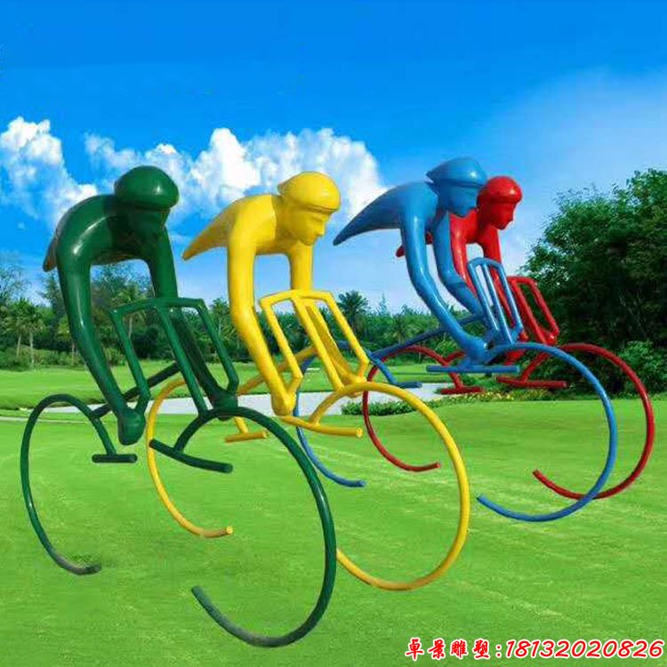 不锈钢抽象人物公园抽象骑自行车人物雕塑 (6)