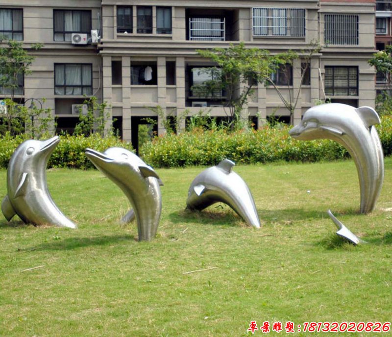 不锈钢抽象海豚 小区不锈钢动物雕塑