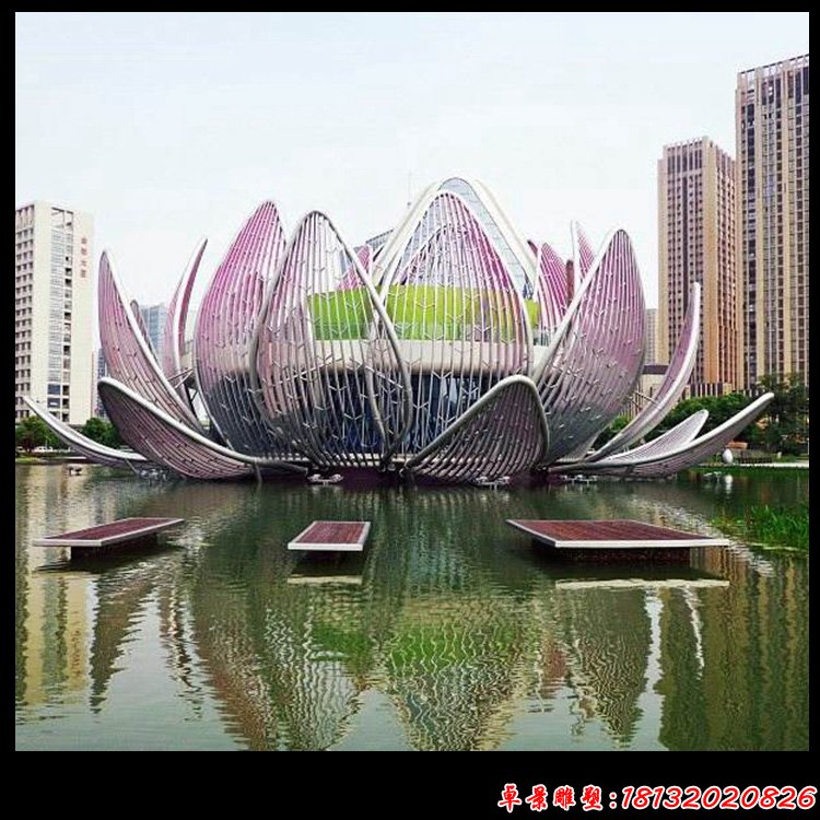 不锈钢抽象莲花雕塑,小区景观雕塑