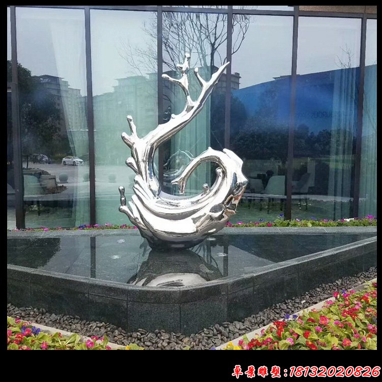 不锈钢抽象水花，公园景观雕塑 (3)