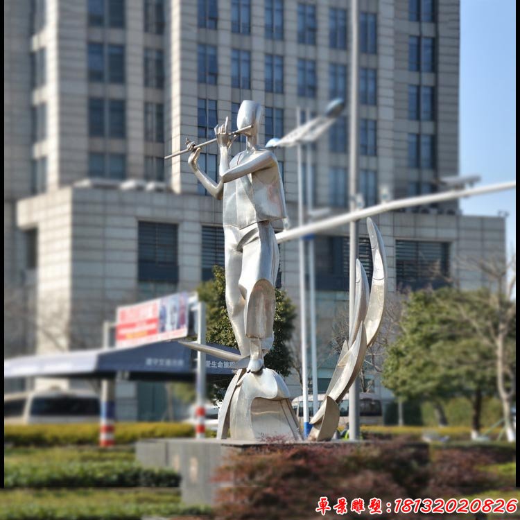 不锈钢吹笛子的人物雕塑 公园抽象人物雕塑 (2)