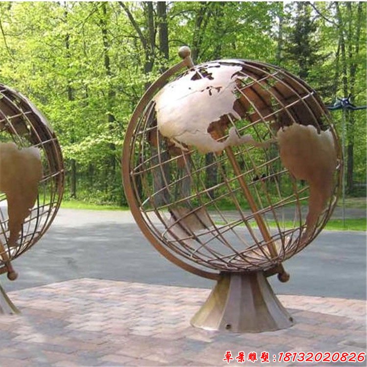 不锈钢地球仪雕塑，校园景观雕塑