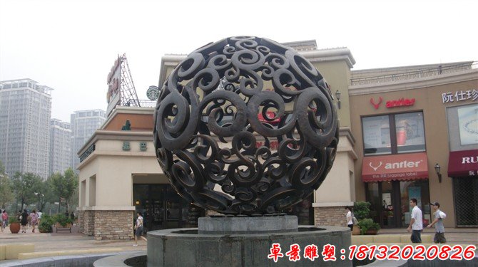 不锈钢发光镂空球 商场门口景观雕塑 (4)