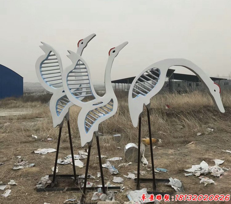 不锈钢公园仙鹤雕塑公园不锈钢抽象动物 (2)