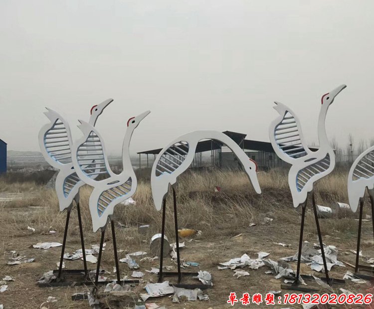 不锈钢公园仙鹤雕塑公园不锈钢抽象动物