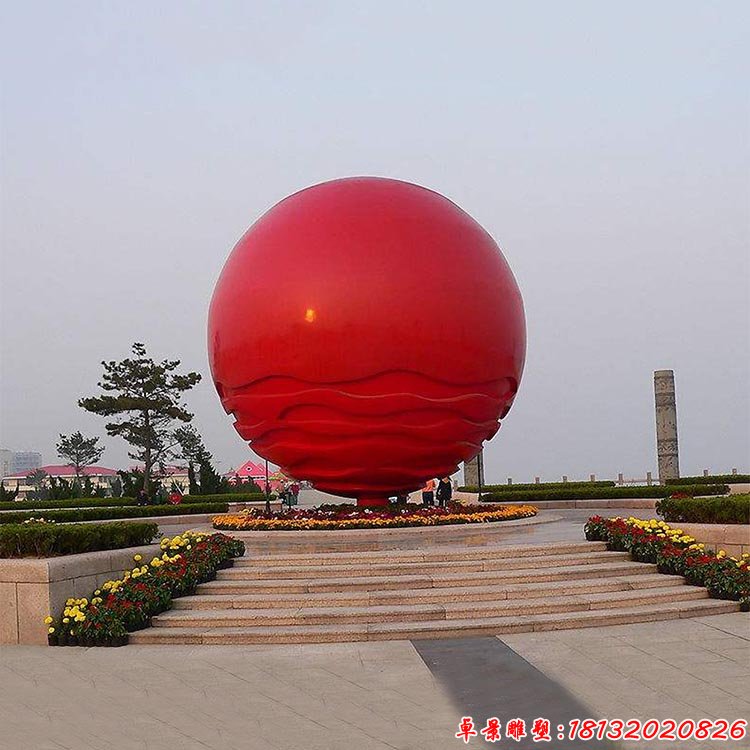 不锈钢红色圆球雕塑 广场不锈钢雕塑