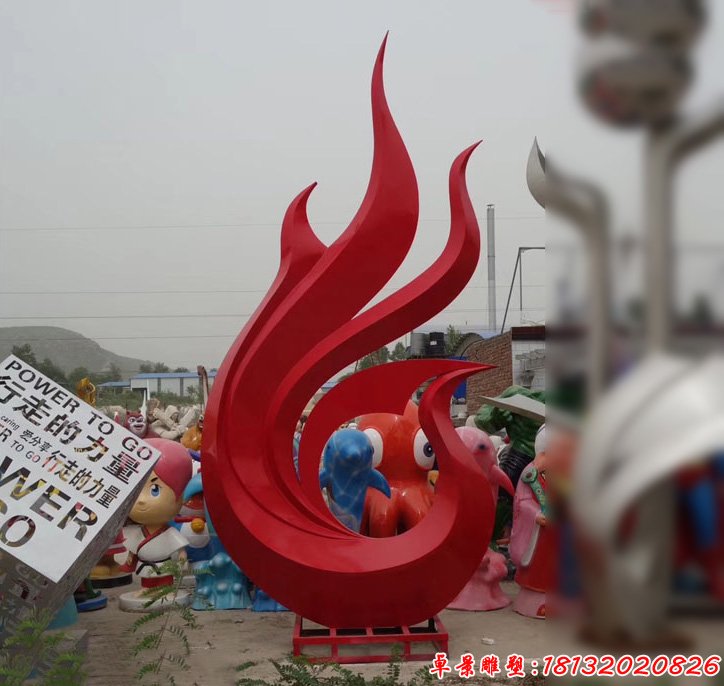 不锈钢红色抽象凤凰雕塑小区不锈钢雕塑 (3)