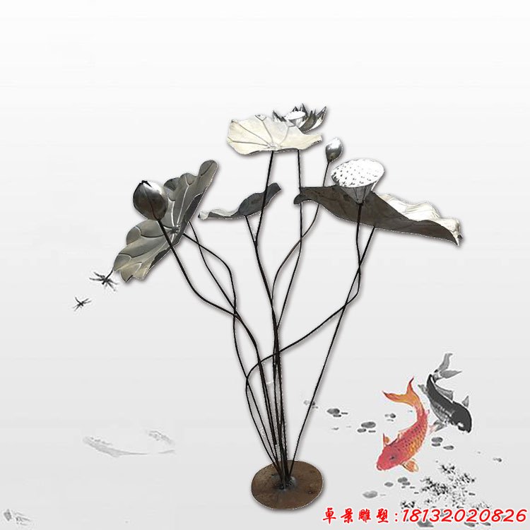 不锈钢荷花荷叶雕塑,酒店大厅景观雕塑