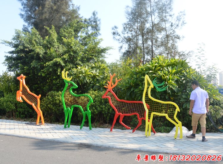 不锈钢剪影梅花鹿 小区不锈钢动物雕塑 (2)