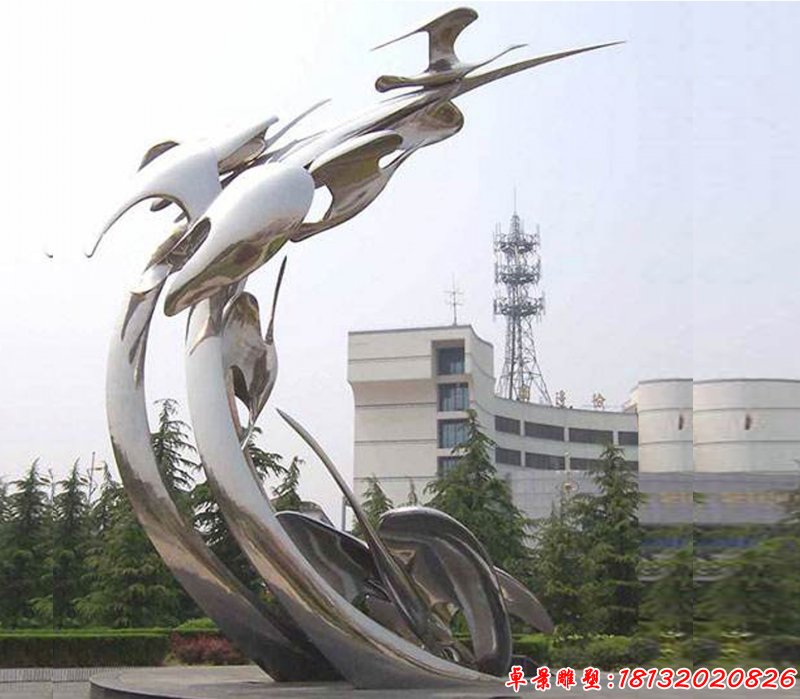 不锈钢水花和大雁雕塑 公园不锈钢雕塑