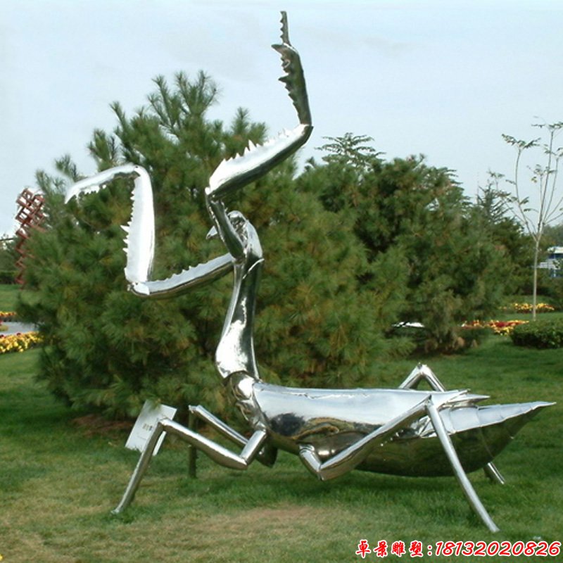 不锈钢螳螂雕塑公园不锈钢昆虫摆件