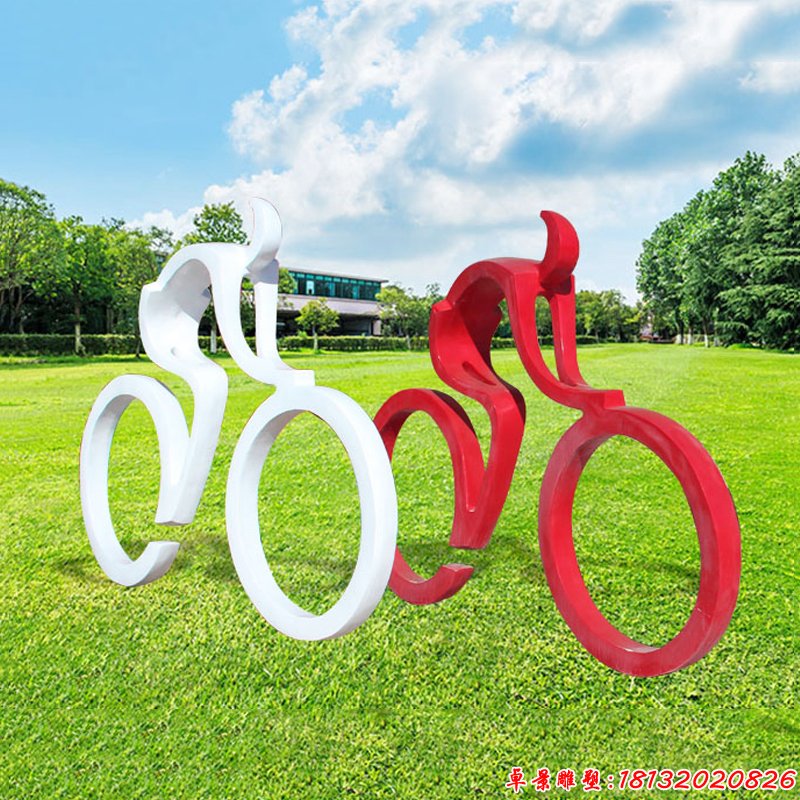 彩色不锈钢抽象骑自行车，公园景观雕塑（1）