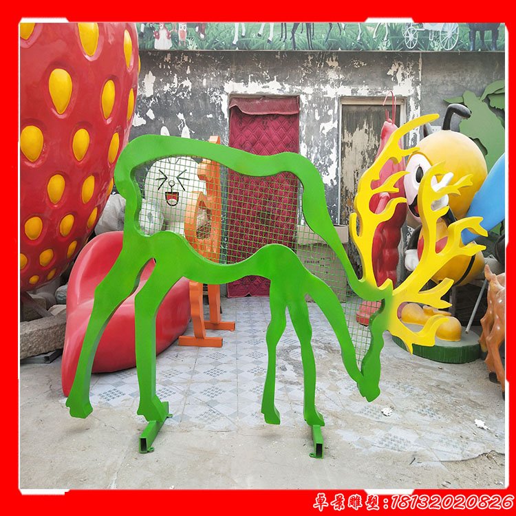 彩色不锈钢剪影抽象鹿,公园抽象梅花鹿雕塑