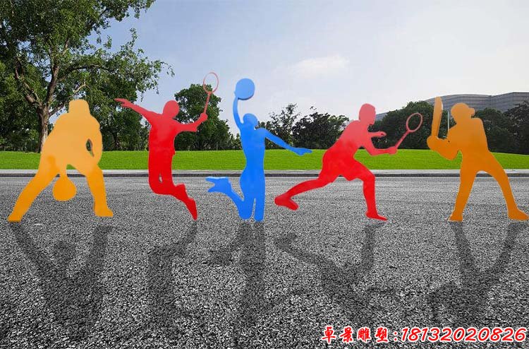 彩色不锈钢剪影跑步人物雕塑公园抽象运动人物雕塑 (4)