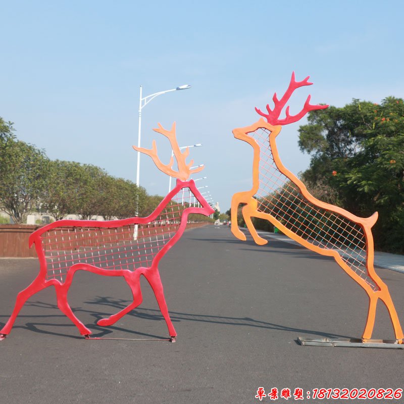 彩色不锈钢梅花鹿 不锈钢抽象剪影鹿雕塑