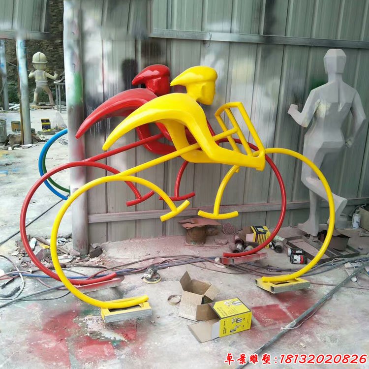 彩色不锈钢骑自行车人物雕塑，公园抽象不锈钢人物 (2)