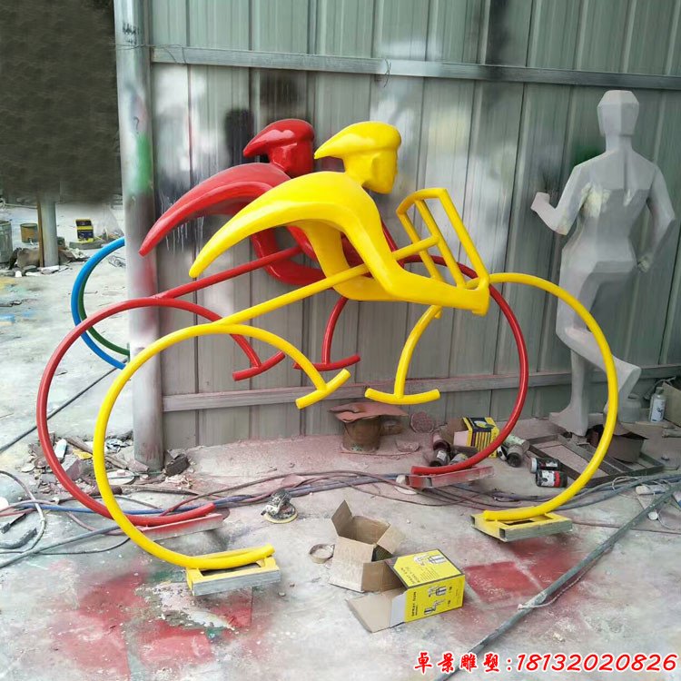 彩色不锈钢骑自行车人物雕塑，公园抽象不锈钢人物 (5)