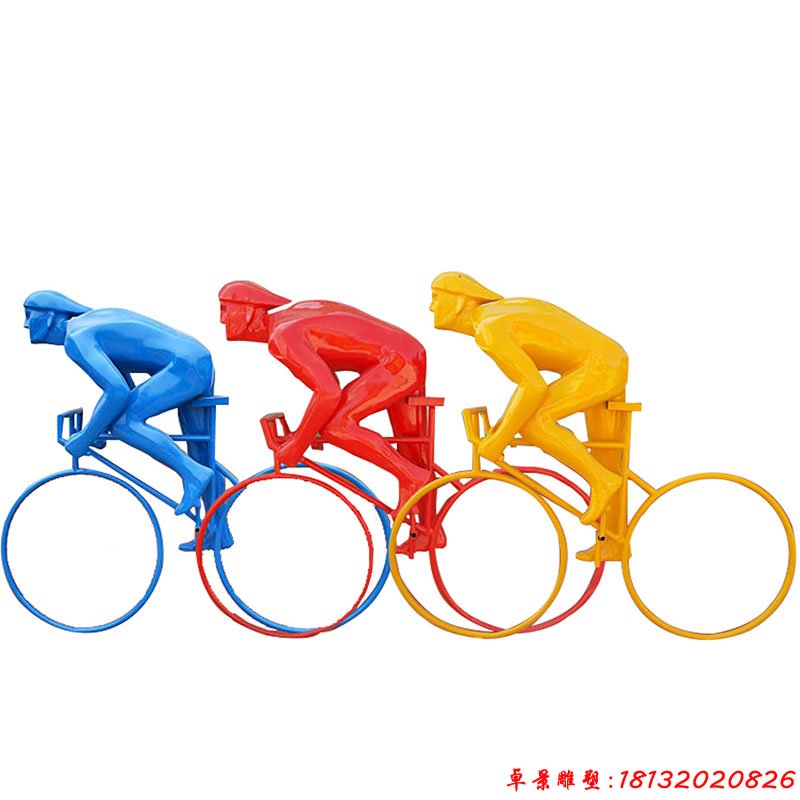 彩色不锈钢骑自行车人物雕塑公园景观雕塑 (4)