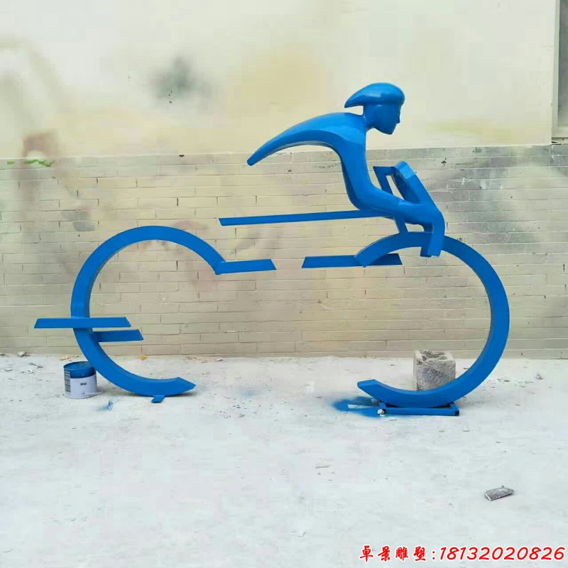 彩色不锈钢骑自行车人物雕塑公园景观雕塑 (7)