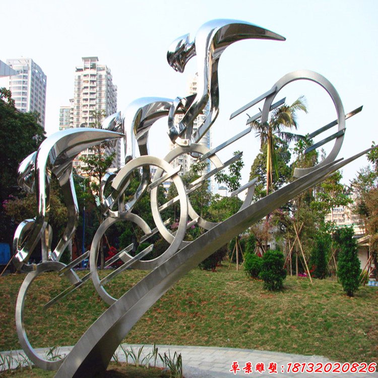 抽象不锈钢骑自行车人物小区抽象人物雕塑