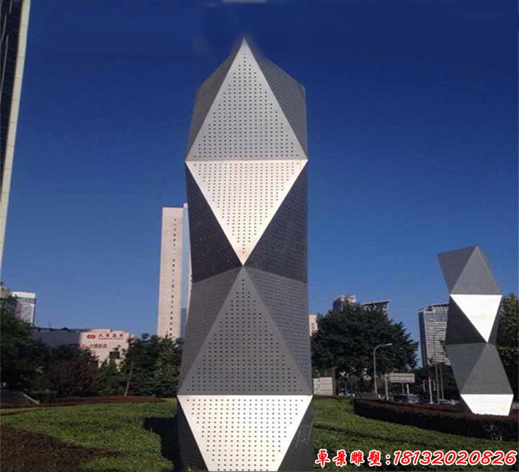 抽象立体菱形雕塑 公园不锈钢雕塑