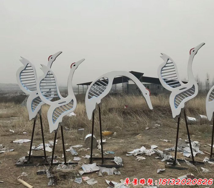 公园抽象动物雕塑 不锈钢抽象丹顶鹤 (3)