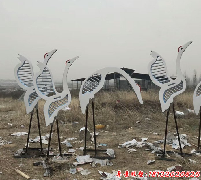 公园抽象动物雕塑 不锈钢抽象丹顶鹤