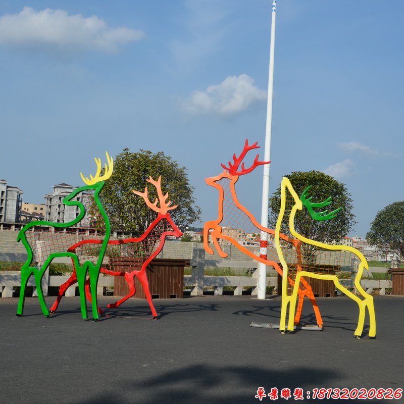 公园抽象动物雕塑 不锈钢抽象梅花鹿摆件 (3)