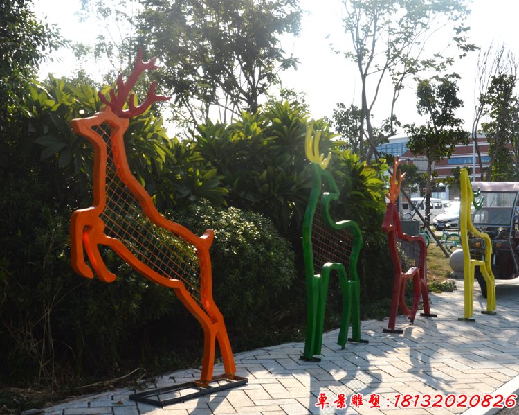 公园抽象动物雕塑 不锈钢抽象梅花鹿摆件 (2)