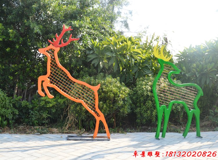 公园抽象动物雕塑 不锈钢抽象梅花鹿摆件 (6)