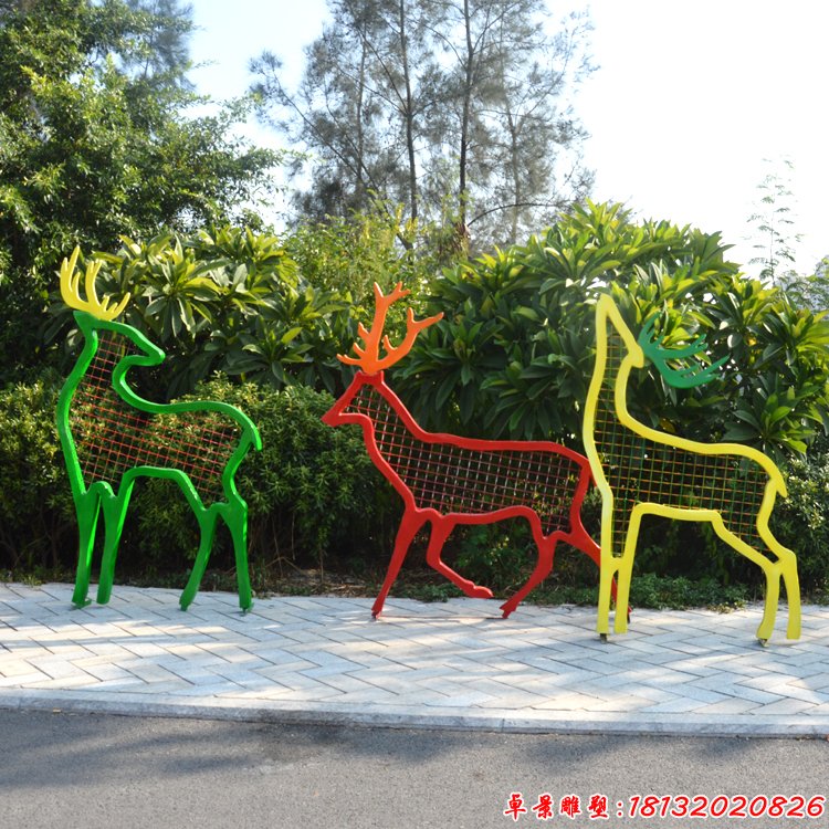 公园抽象动物雕塑 不锈钢抽象梅花鹿摆件 (7)