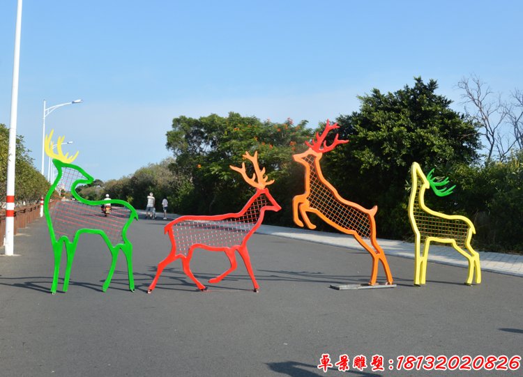 公园抽象动物雕塑 不锈钢抽象梅花鹿摆件 (5)