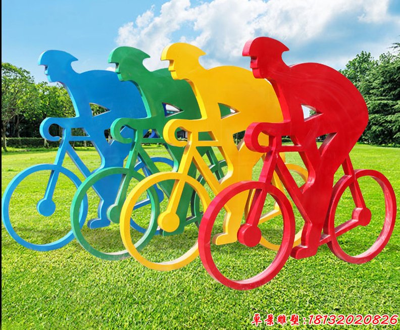 剪影骑自行车人物雕塑 彩色不锈钢人物雕塑