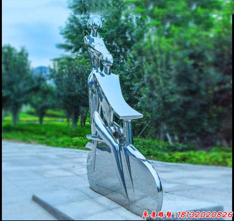镜面不锈钢抽象骑自行车人物 公园景观雕塑 (2)