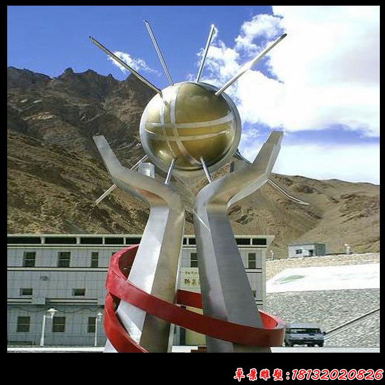 手托太阳雕塑,不锈钢广场景观雕塑