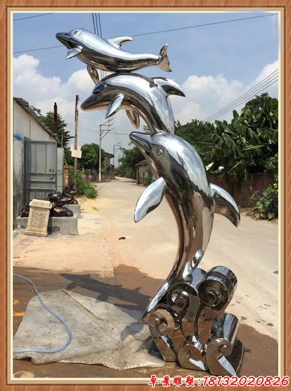 不锈钢跳跃海豚动物雕塑