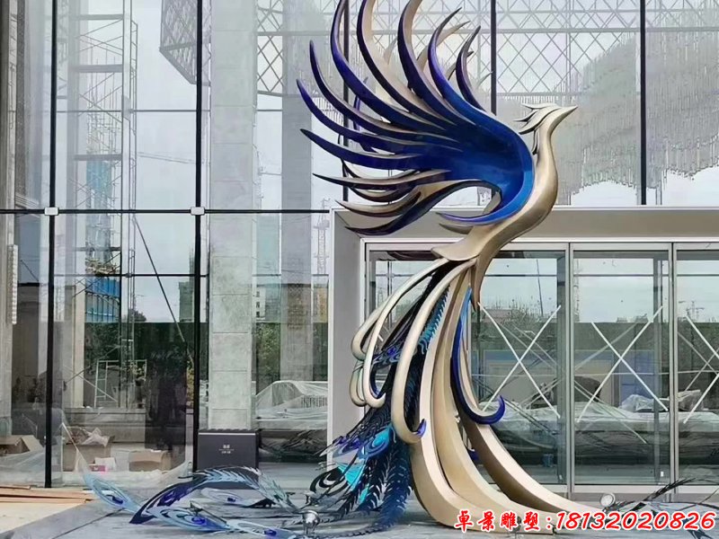 不锈钢抽象飞翔凤凰雕塑 (1)