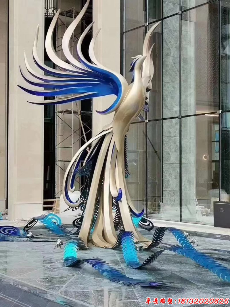 不锈钢抽象飞翔凤凰雕塑 (2)