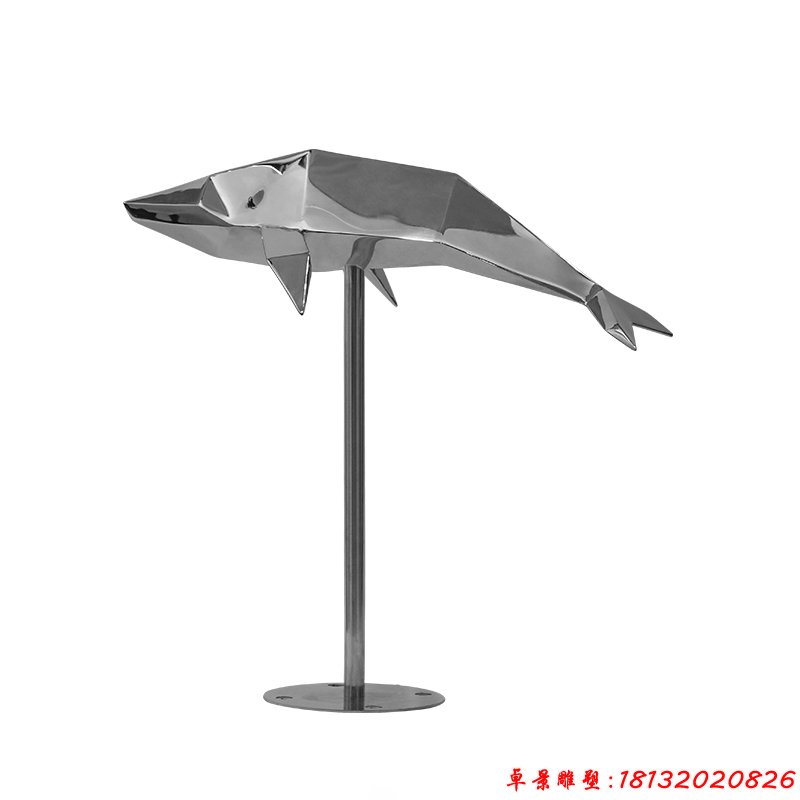 不锈钢抽象几何海豚雕塑 (2)