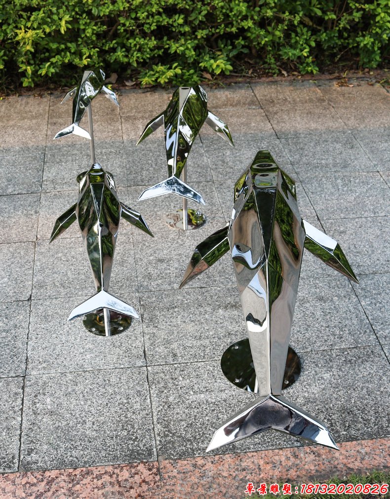不锈钢抽象几何海豚雕塑 (6)