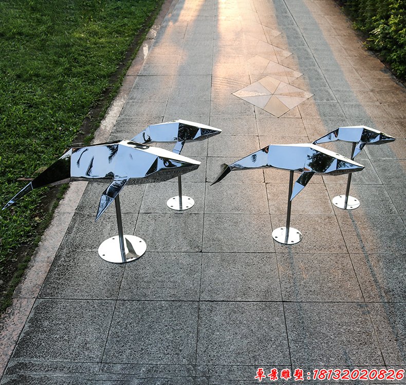 不锈钢抽象几何海豚雕塑 (4)